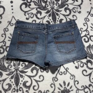 VTG 00s/Y2K TRUCE blue denim embroidered washed pre-distressed short shorts